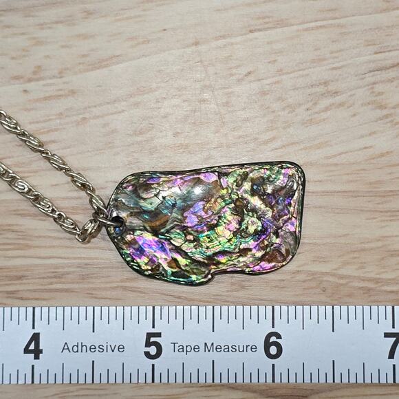 Pink Green Abalone Mother of Pearl Shell Pendant 24" Chain Necklace Beachcore - Picture 6 of 16